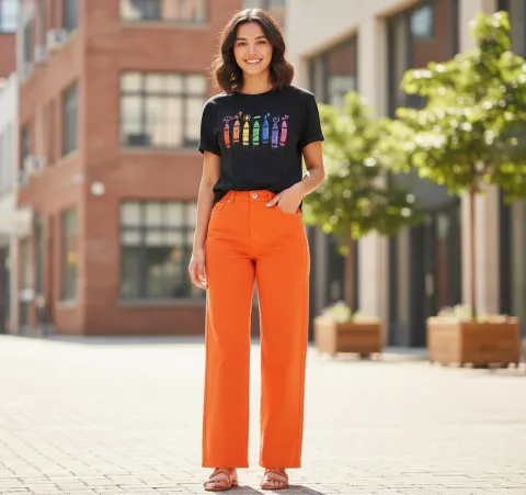 Orange Pants + Red Shirt + Orange Shoes
