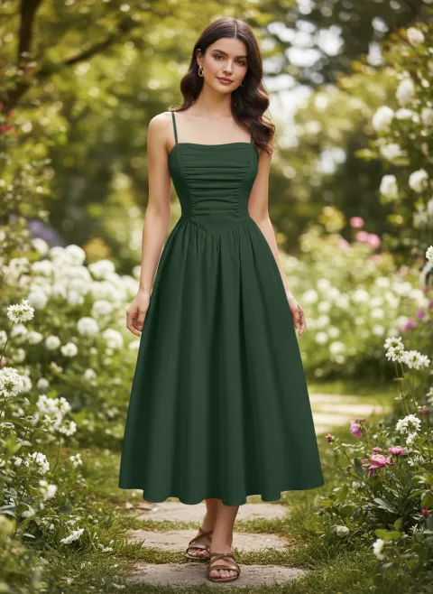 Green Dress + Light Orange Shoes