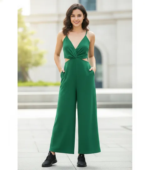 Green Jumsuit + Black Sneakers