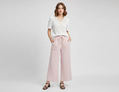 Red Pants + White Shirt + Light Orange Shoes