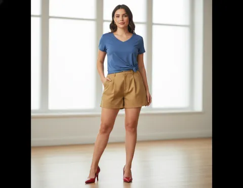 Blue Shirt + Red Shoes + Light Orange Short