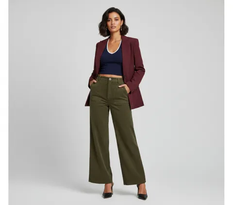 Light Green Pants + Blue Shirt + Black Shoes + Red Blazer