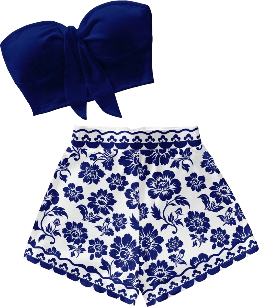 Shorts blancos con estampado floral azul